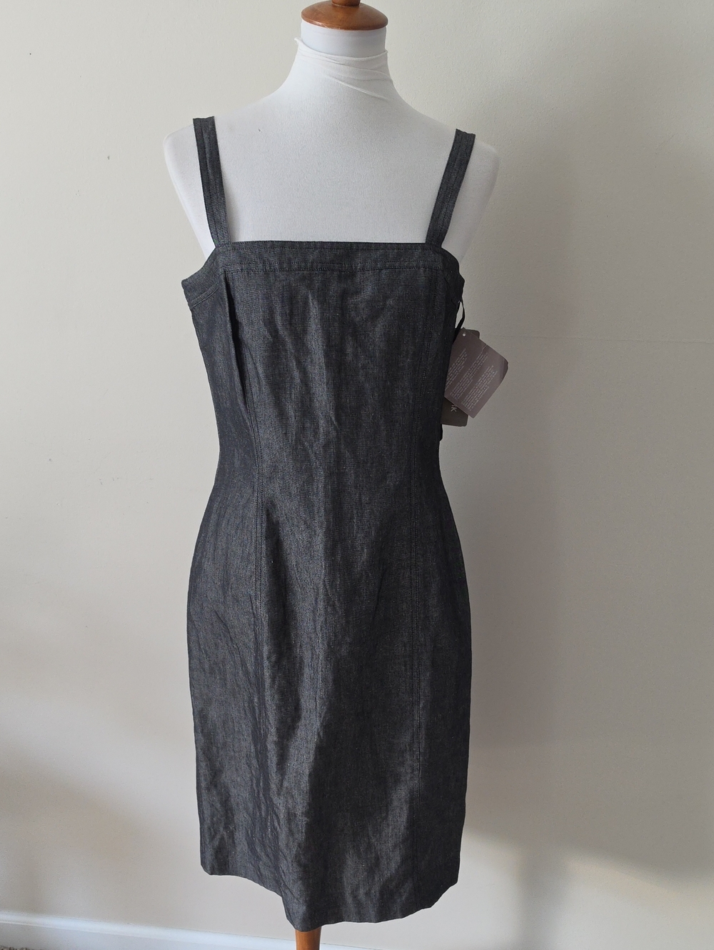 Jones New York Classic Charcoal Sheath Dress with Square Neck Brand New